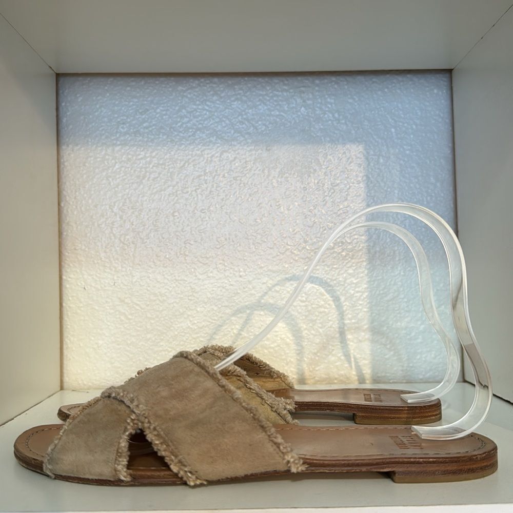 Stuart Weitzman Suede Crossover Slide Sandals Tau… - image 2